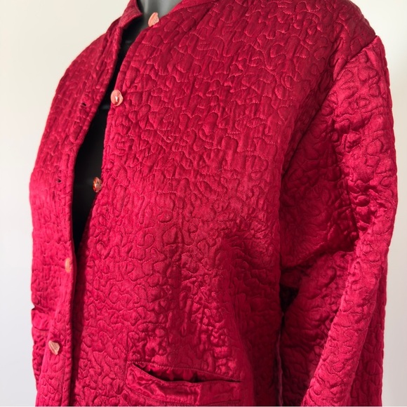 April Cornell Red Quilted Reversible Jacket Button Front Med Cozy Vintage Style - Picture 4 of 9